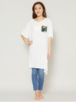 【Kahiko】ボタニカル柄ポケット VネックTシャツワンピース/ホワイト