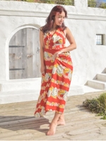 【Kahiko】ヴィンテージ風ハイビスカス柄サッシュスカート/レッド