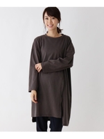 【M-LL】ロングスリットTシャツワンピース/チャコールグレー(014)