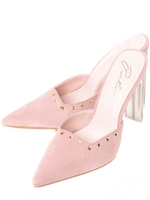 【R&E】クリアスティックヒールスタッズスエードミュール/ピンクスエード