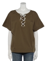 【Rejoove】マリン調レースアッププルオーバー/カーキ