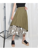 【Settimissimo】 バロック柄レイヤードフレアースカート/カーキ(014)