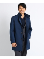 【Sサイズ〜】メランジカルゼラミネート スタンドカラーコート/ブルー(092)