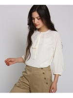 【Sサイズあり・洗える】ジョーゼットボウタイモチーフプルオーバー/ナチュラル(050)