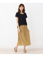 【WEB限定04（LL）サイズあり】エスパンディウエストリボンワンピース/ブラック(519)