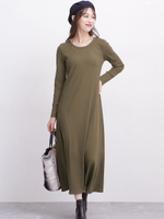 【WEB限定】カットリブフレアマキシワンピース/カーキ