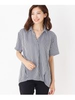 【WEB限定サイズ・04（LL)あり】半袖スキッパーシャツ/ネイビー(393)