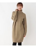 【WEB限定サイズ・05（3L）あり/洗濯機可】チクチクしにくいもちもちバルキーケーブルワンピース/ベージュ(052)