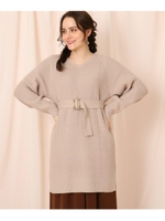 【WEB限定プライス】ベルト付チュニック丈ニットプルオーバー/ライトベージュ(051)