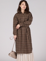 【WEB別注】ウール混チェックシャツワンピース/ブラウン