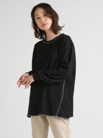 【WEB別注】ワッフル配色ステッチカットソー/ブラック