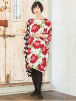 【カヤ】小紋葵ワンピース/ホワイト×レッド