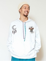 【チャイハネ】カラベラ＆ドリームキャッチャー刺繍MEN'Sフーディ/ホワイト