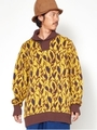 【チャイハネ】リーフ柄MEN'Sニットトップス/イエロー