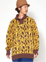 【チャイハネ】リーフ柄MEN'Sニットトップス/イエロー