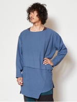 【チャイハネ】無地コットン変形メンズトップス/ブルー