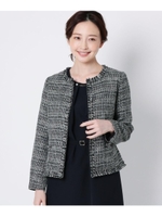 【ママスーツ/入学式/卒業式/スーツ/セレモニー】ノーカラーツイードジャケット/ブラック(419)