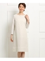 【ママスーツ/入学式　スーツ/卒業式　スーツ】ボーダーエンブロイダリーワンピース/ベージュ(152)
