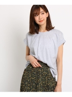 【洗える】【Lサイズあり】袖タックスムースＴシャツ/グレー(012)