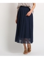 【洗える】【ウエストゴム】楊柳シフォンプリーツスカート/ネイビー(093)