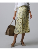 【洗える】アーバンフラワーフレアスカート/イエロー(132)