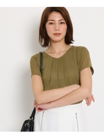 【洗える】シアーストライプ異素材トップス/カーキ(027)