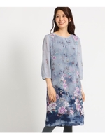 【洗える】シフォンパネルフラワーワンピース/グレー(112)