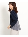 【洗える】ストライプ切替ポンチカットソー/ネイビー(093)