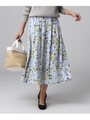 【洗える】ボーテフラワープリントロングスカート/サックス(190)