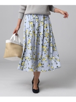 【洗える】ボーテフラワープリントロングスカート/サックス(190)