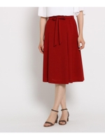 【洗える】リネン調ベルテッドタックスカート/ワインレッド(063)