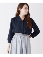 【大きいサイズあり・13号・15号】パウダージョーゼットボウタイブラウス/ネイビー(093)