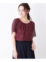 【大きいサイズあり・13号・15号】フワラーレース切替プルオーバー/レッド(062)