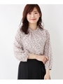 【大きいサイズあり・17号・19号】小花プリントフリルプチハイネックプルブラウス/ライトベージュ(151)