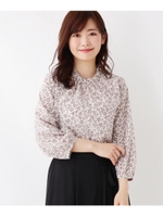 【大きいサイズあり・17号・19号】小花プリントフリルプチハイネックプルブラウス/ライトベージュ(151)