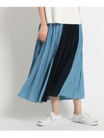 ◆【洗える】パウダーサテンギャザーロングスカート/ライトブルー(591)
