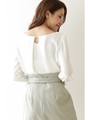 ◆メタルバー付きVネックノーカラーブラウス/ホワイト(030)