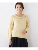 ◆透かし編みスカラップネックニット/イエロー系(030)