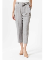 ◆麻調リボン付タックパンツ/グレー(020)