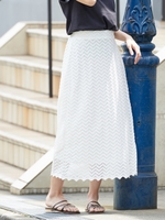 かぎ針編み風レースロングスカート/ホワイト