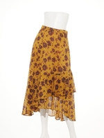 ぼかしフラワー重ねヘムフレアスカート/マスタード