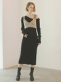 アシンメトリーニットロングワンピース/BLK