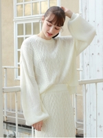 アラン柄ニットプルオーバー/アイボリー