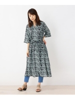 インド綿フリルスタンドワンピース/ブラック(719)