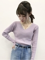オーガニックコットンスタイルアップニット(Vネック)/ラベンダー