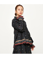 オリエンタル フラワー トップス/柄BLK5