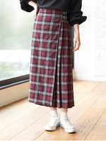 キルトプリーツスカート/チェックレッド