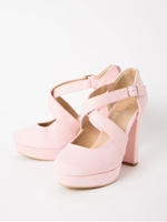 クロスベルトヒールパンプス/ピンク