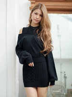 ケーブルOPニットアンサンブル/ブラック