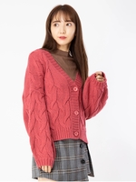 ケーブルショートカーディガン/ピンク